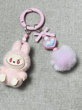 New Popular Hot! mini Pink Cotton Candy Labubu Baby keychain dangeler figure